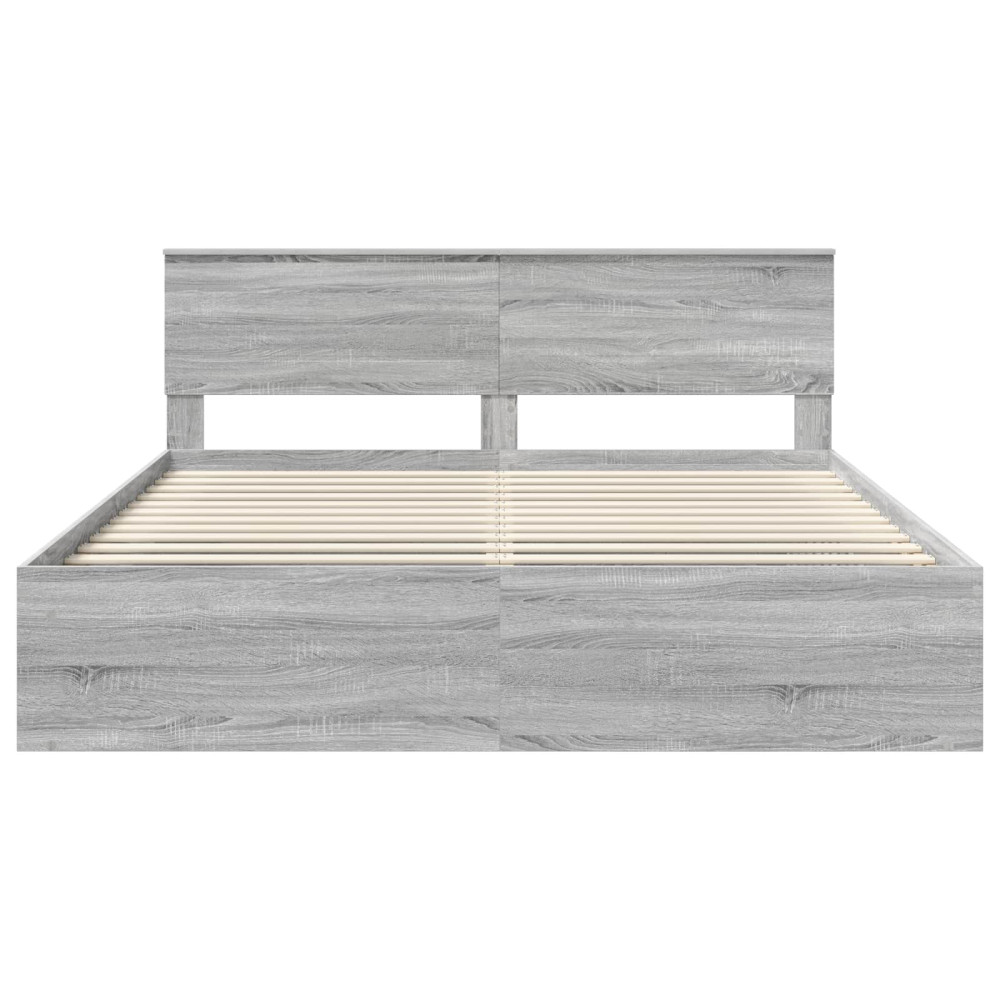 Produktbild för Sängram med huvudgavel Grå Sonoma 200 x 200 cm Konstruerat trä