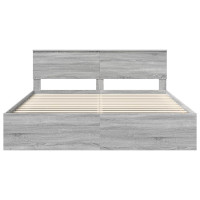 Produktbild för Sängram med huvudgavel Grå Sonoma 200 x 200 cm Konstruerat trä