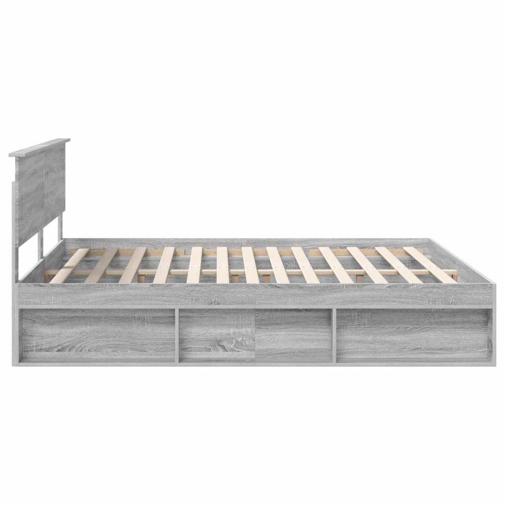 Produktbild för Sängram med huvudgavel Grå Sonoma 200 x 200 cm Konstruerat trä