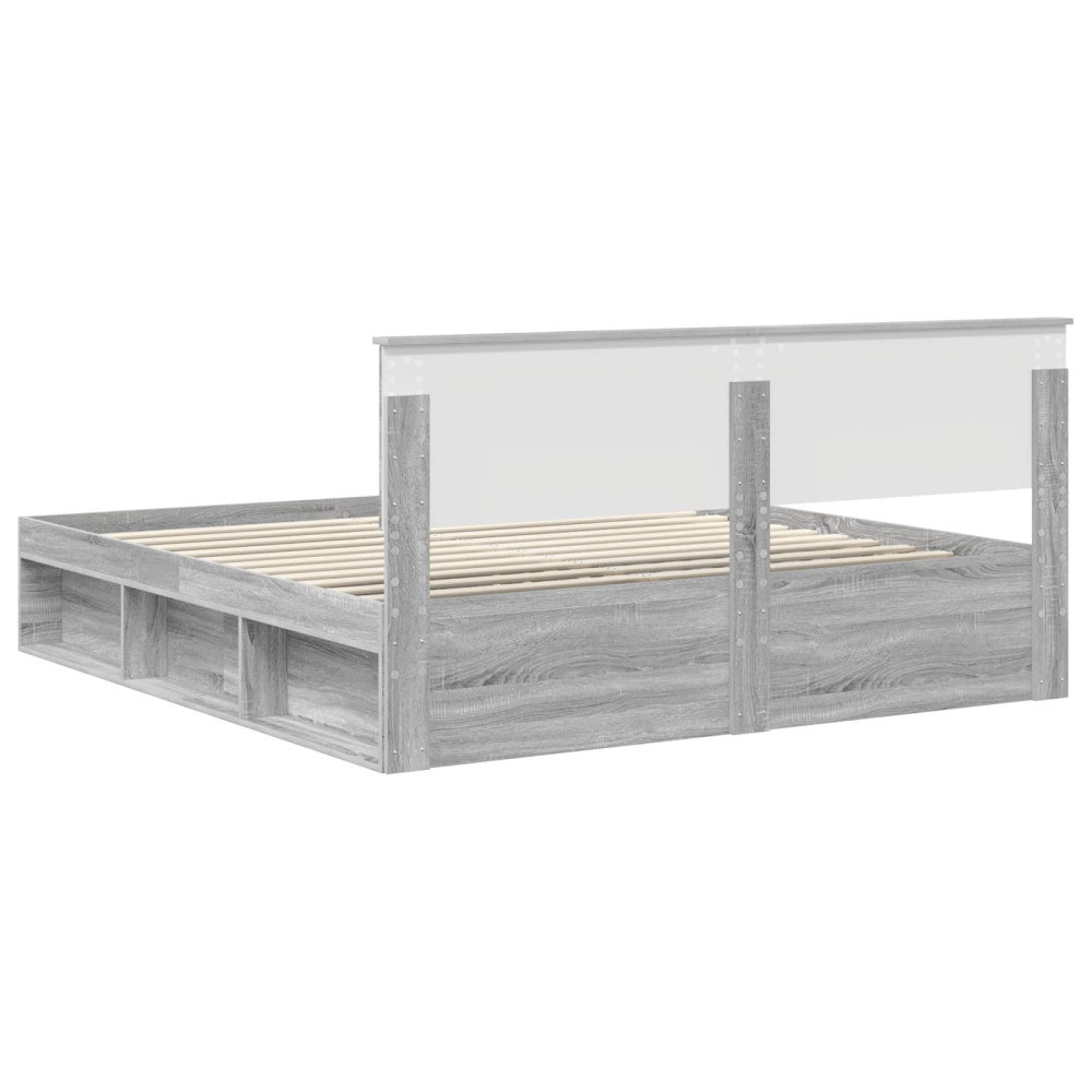 Produktbild för Sängram med huvudgavel Grå Sonoma 200 x 200 cm Konstruerat trä