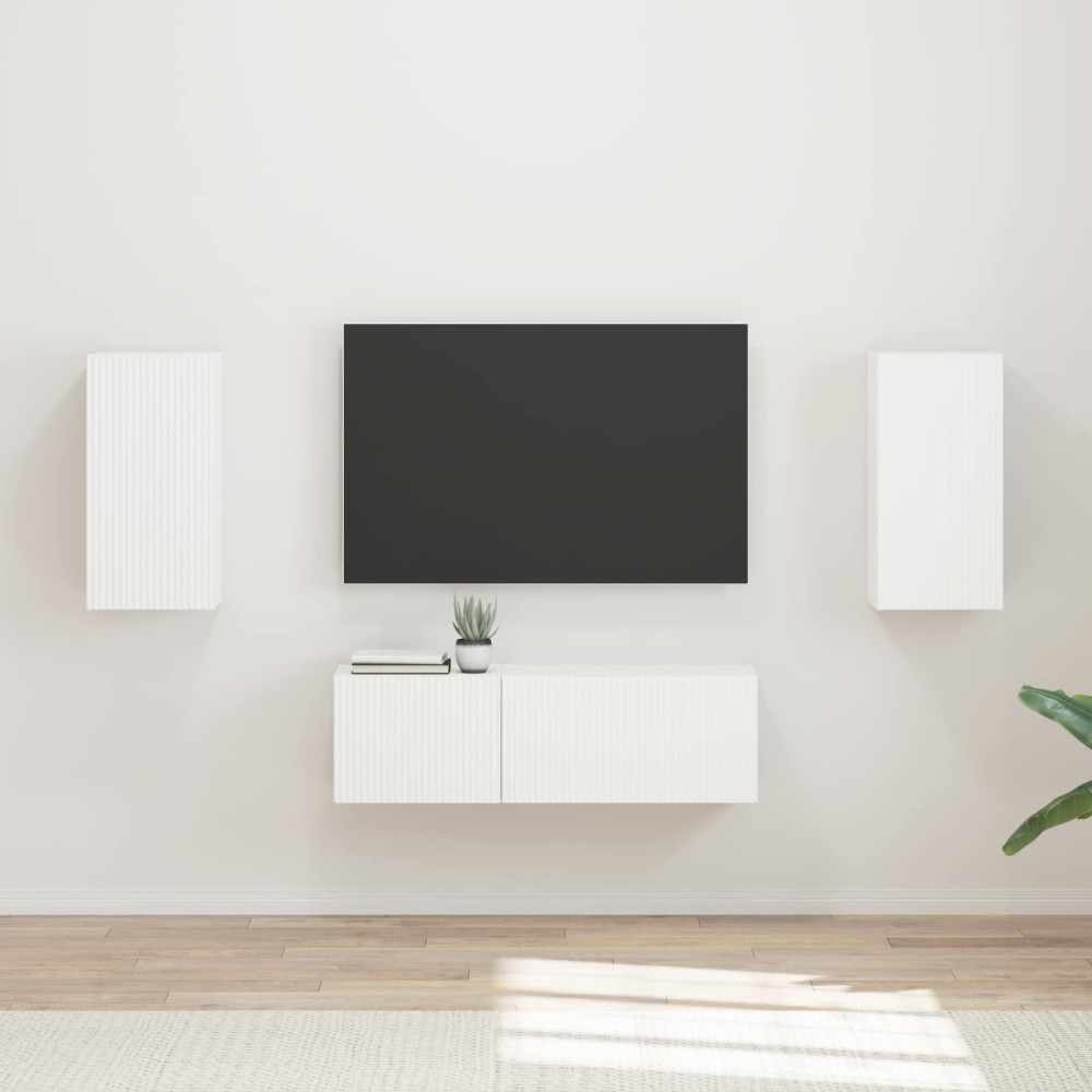 Produktbild för TV väggskåp set Väggmonterad 4 pcs Vit Konstruerat trä