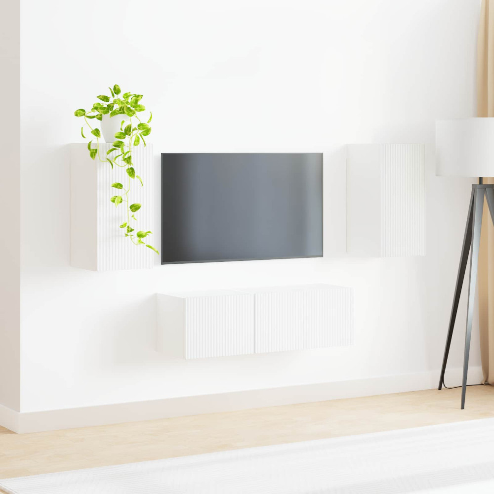Produktbild för TV väggskåp set Väggmonterad 4 pcs Vit Konstruerat trä