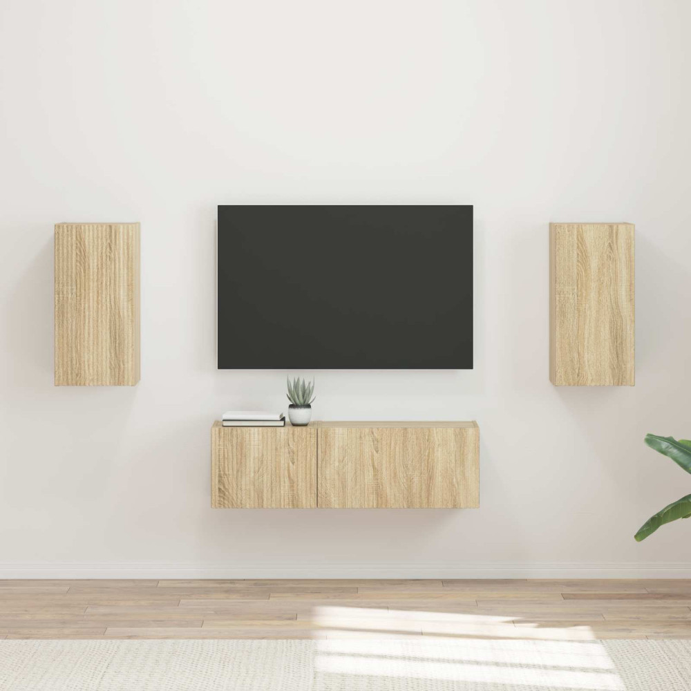 Produktbild för TV väggskåp set Väggmonterad 4 pcs Sonoma-ek Konstruerat trä