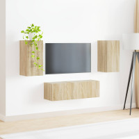Produktbild för TV väggskåp set Väggmonterad 4 pcs Sonoma-ek Konstruerat trä