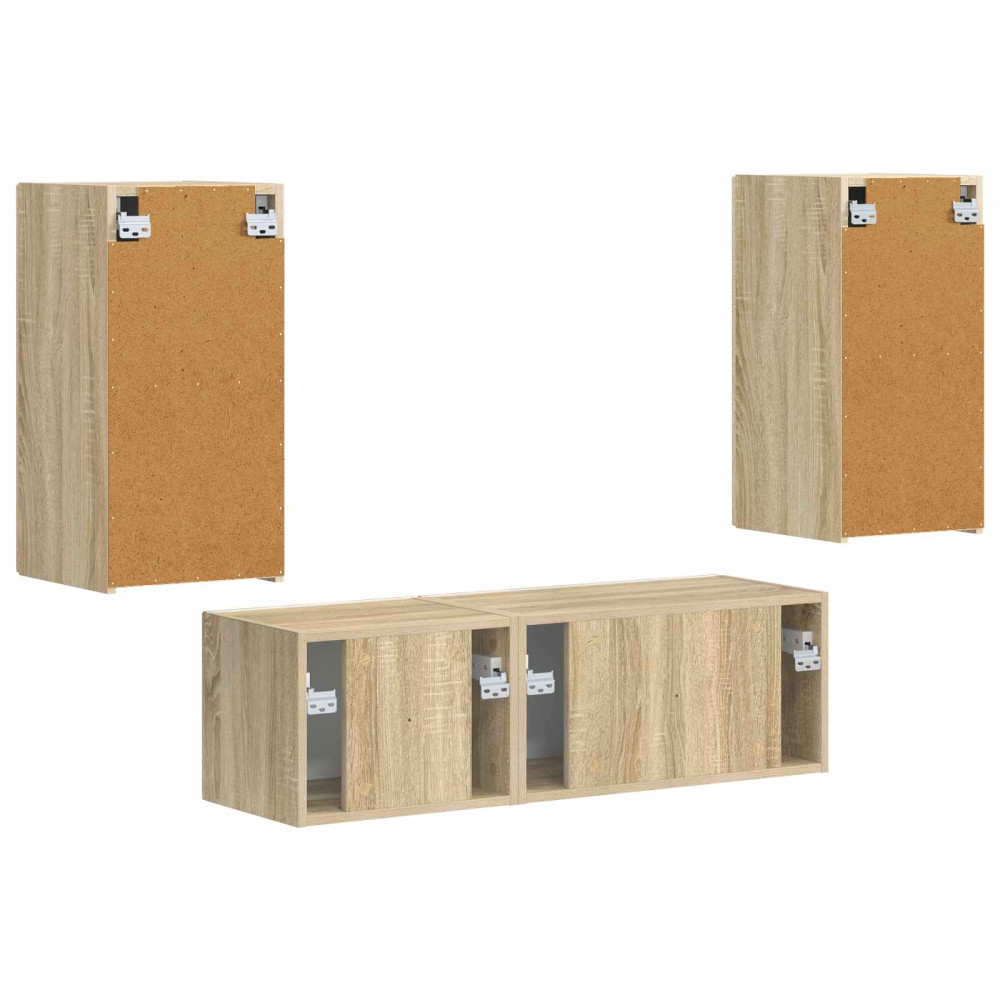 Produktbild för TV väggskåp set Väggmonterad 4 pcs Sonoma-ek Konstruerat trä