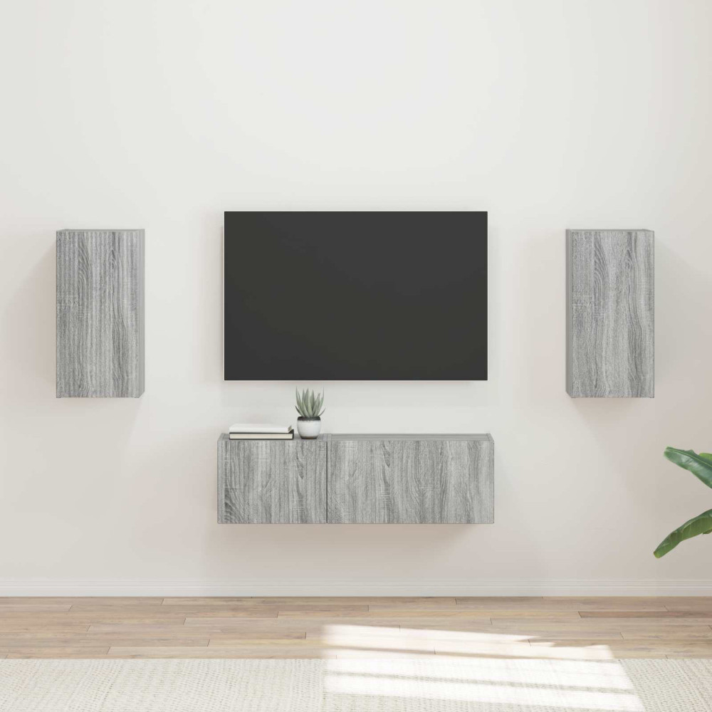 Produktbild för TV väggskåp set Väggmonterad 4 pcs Grå Sonoma Konstruerat trä