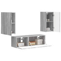 Produktbild för TV väggskåp set Väggmonterad 4 pcs Grå Sonoma Konstruerat trä