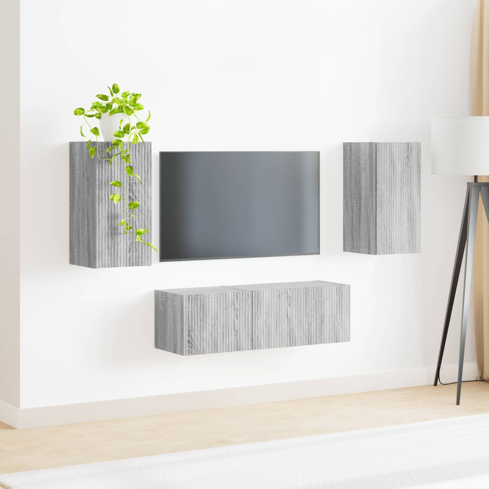 Produktbild för TV väggskåp set Väggmonterad 4 pcs Grå Sonoma Konstruerat trä
