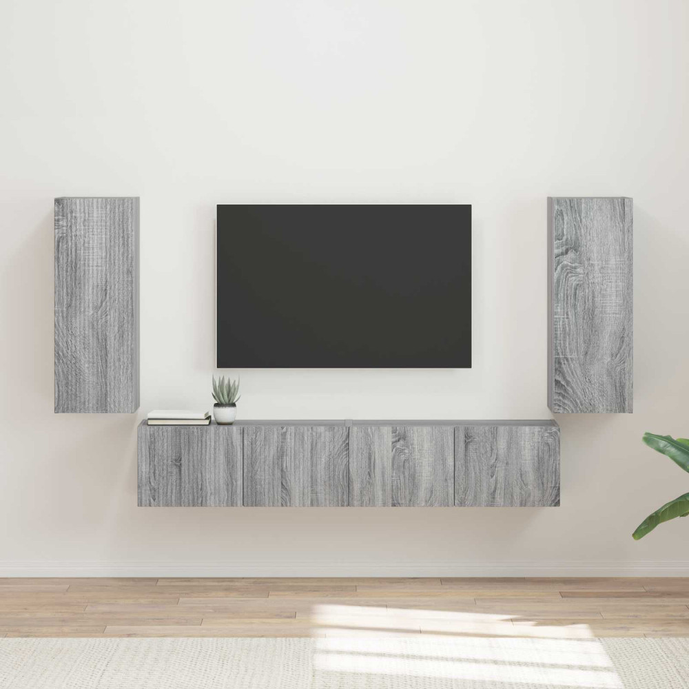 Produktbild för TV väggskåp set Väggmonterad 4 pcs Grå Sonoma Konstruerat trä