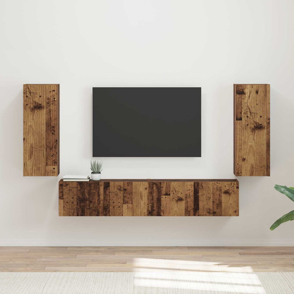 Produktbild för TV väggskåp set Väggmonterad 4 pcs Gammalt trä Konstruerat trä