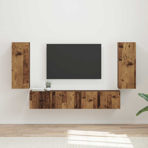 vidaXL TV väggskåp set Väggmonterad 4 pcs Gammalt trä Konstruerat trä