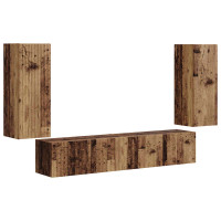 Produktbild för TV väggskåp set Väggmonterad 4 pcs Gammalt trä Konstruerat trä