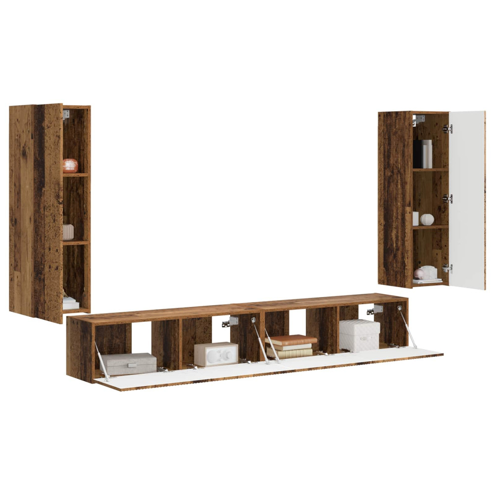 Produktbild för TV väggskåp set 4 pcs 29,5 x 31 x 100 cm Gammalt trä