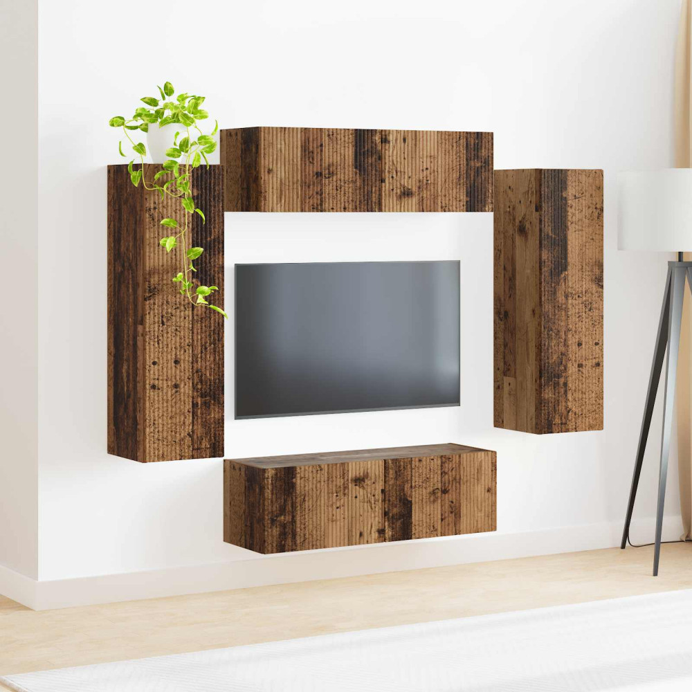 Produktbild för TV väggskåp set 4 pcs 29,5 x 31 x 100 cm Gammalt trä