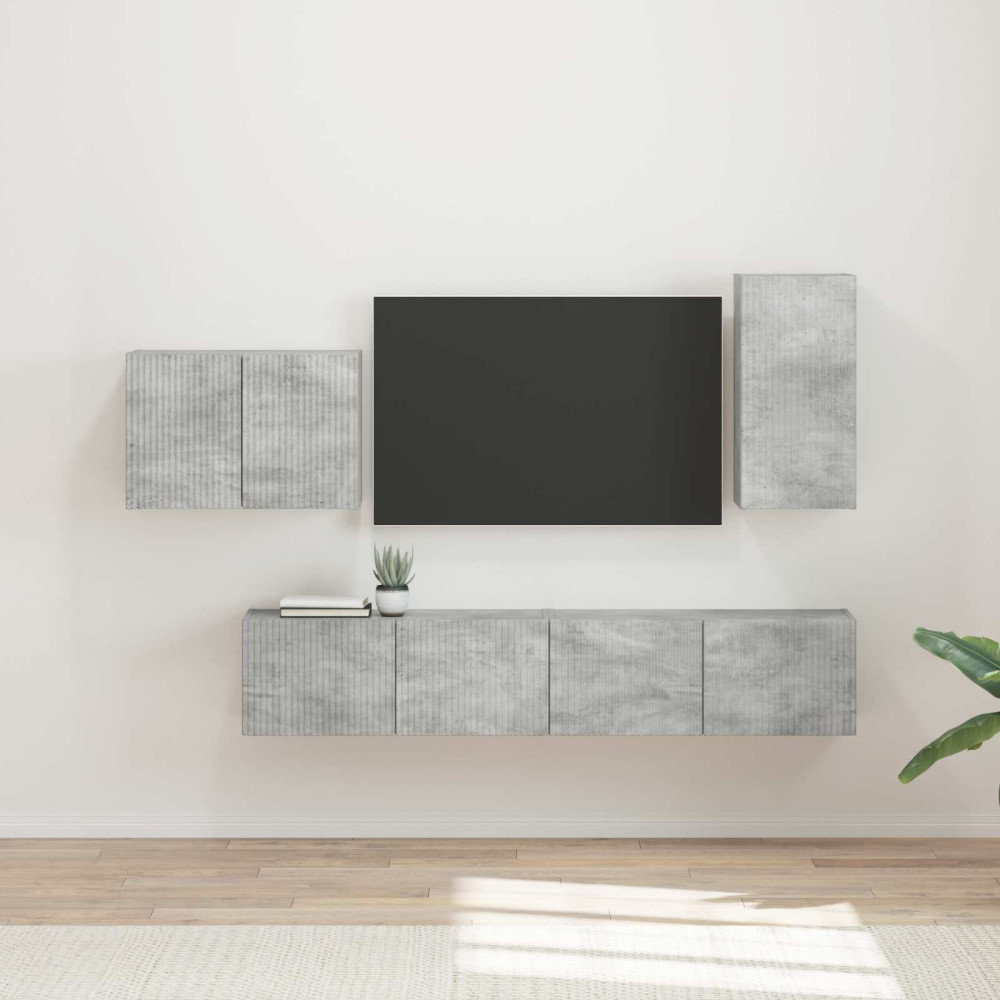 Produktbild för TV väggskåp set Väggmonterad 4 pcs Betonggrå Konstruerat trä