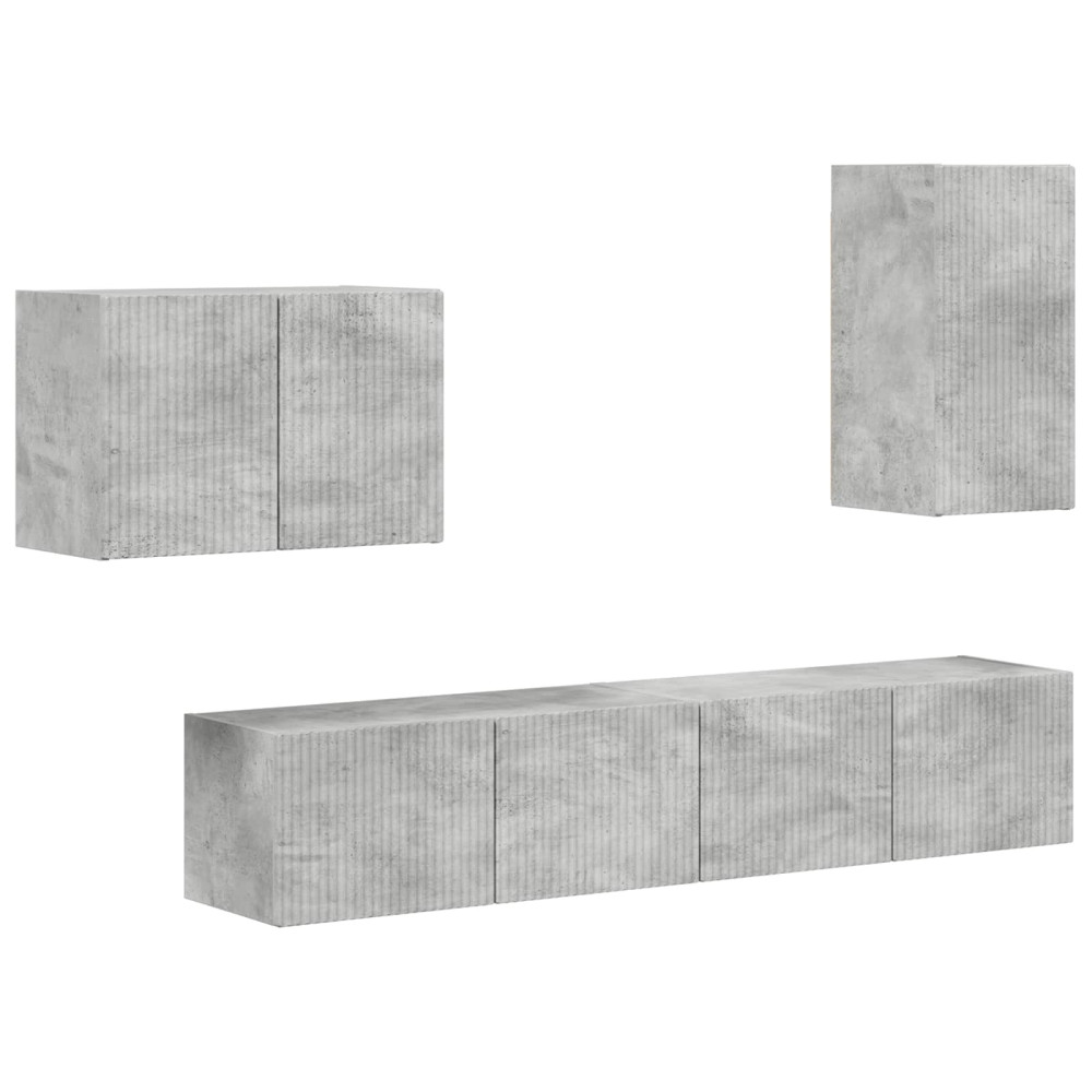 Produktbild för TV väggskåp set Väggmonterad 4 pcs Betonggrå Konstruerat trä