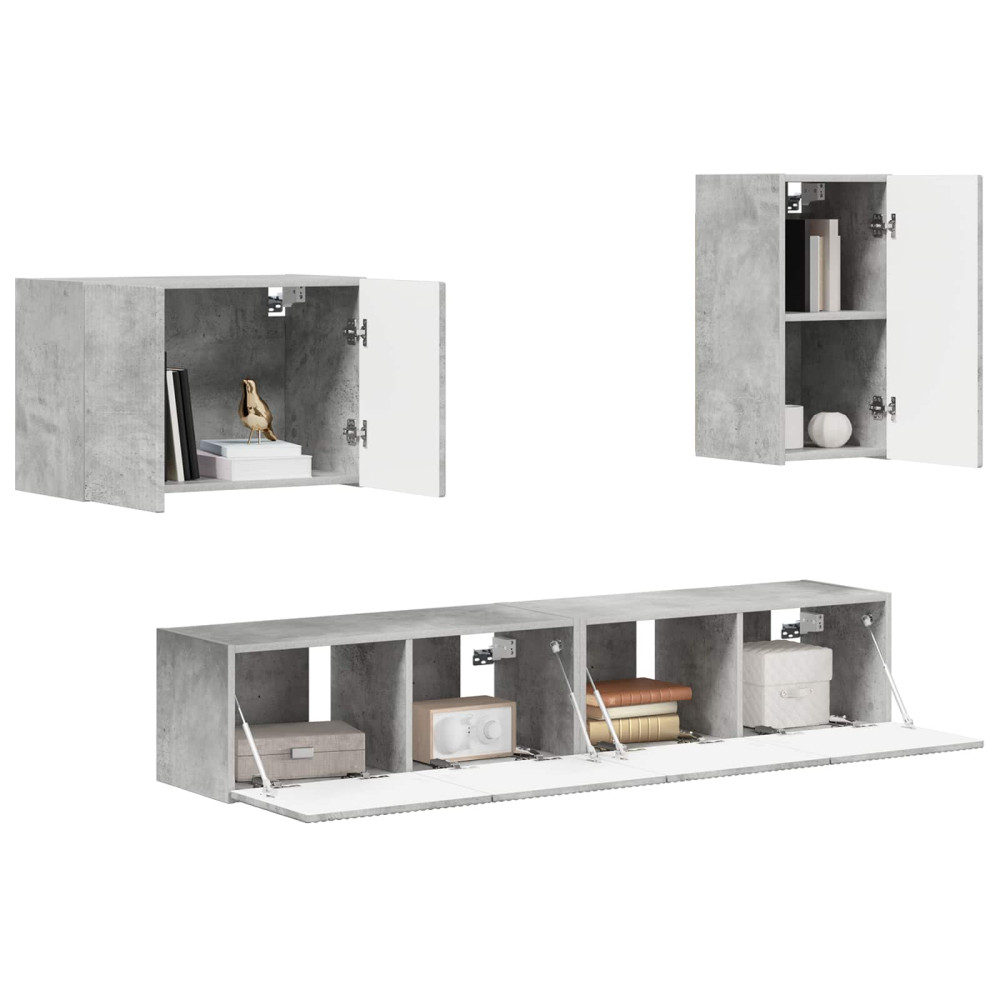 Produktbild för TV väggskåp set Väggmonterad 4 pcs Betonggrå Konstruerat trä