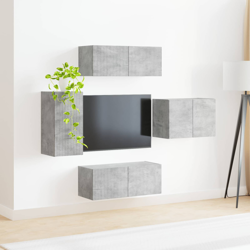 Produktbild för TV väggskåp set Väggmonterad 4 pcs Betonggrå Konstruerat trä