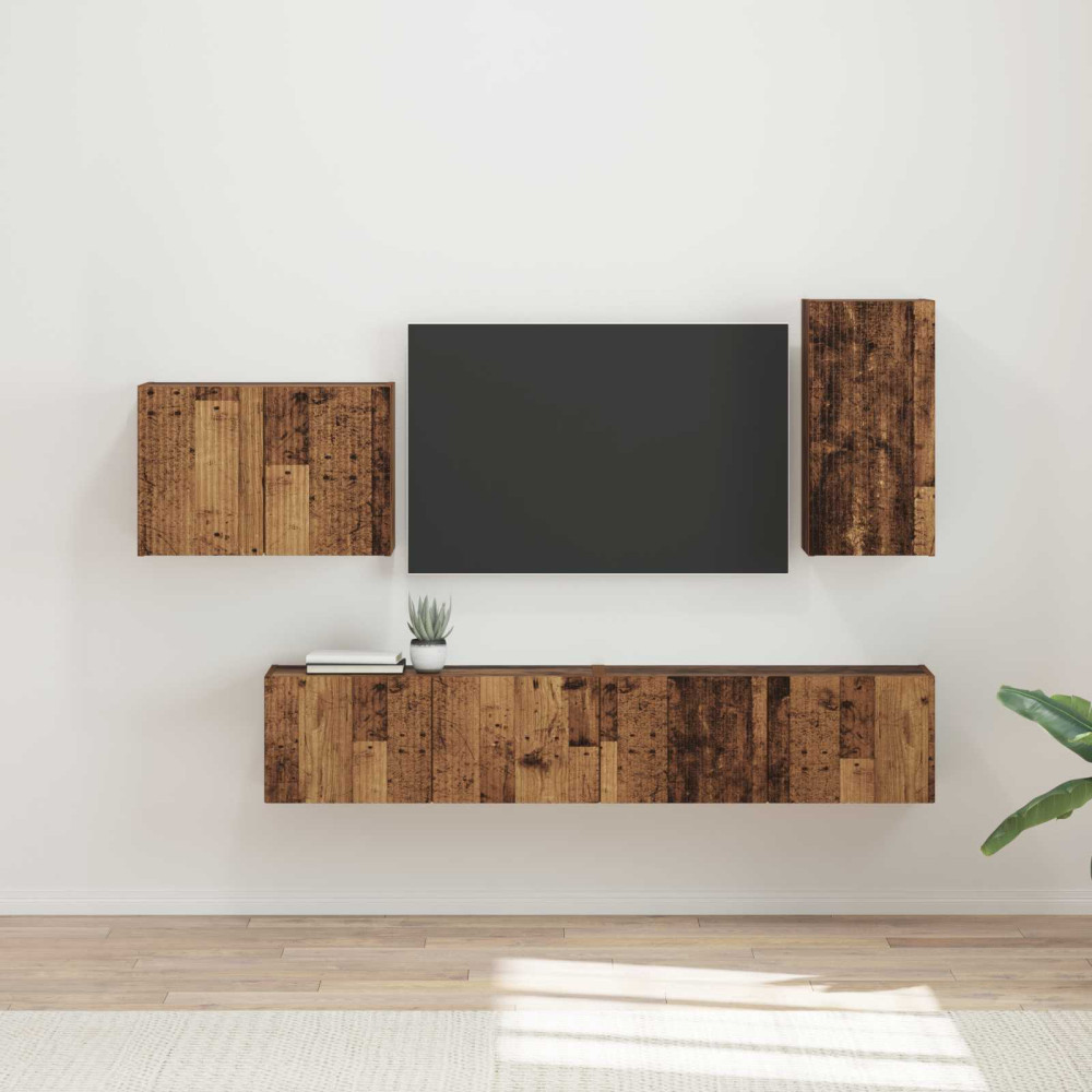 Produktbild för TV väggskåp set Väggmonterad 4 pcs Gammalt trä Konstruerat trä