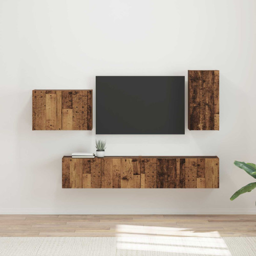vidaXL TV väggskåp set Väggmonterad 4 pcs Gammalt trä Konstruerat trä