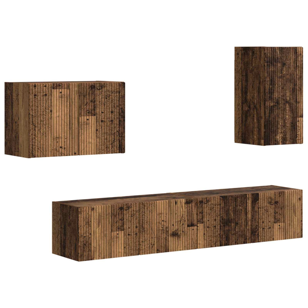 Produktbild för TV väggskåp set Väggmonterad 4 pcs Gammalt trä Konstruerat trä