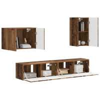 Produktbild för TV väggskåp set Väggmonterad 4 pcs Gammalt trä Konstruerat trä