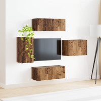 Produktbild för TV väggskåp set Väggmonterad 4 pcs Gammalt trä Konstruerat trä