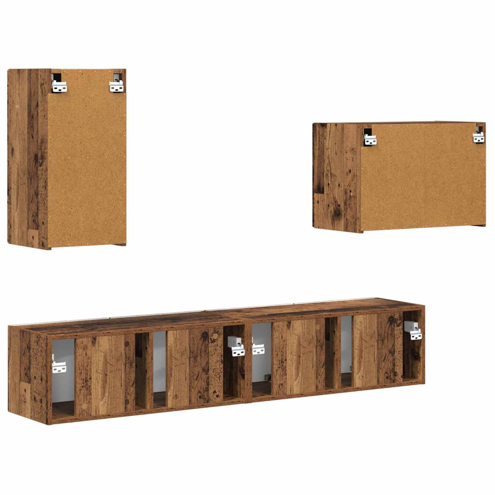 Produktbild för TV väggskåp set Väggmonterad 4 pcs Gammalt trä Konstruerat trä