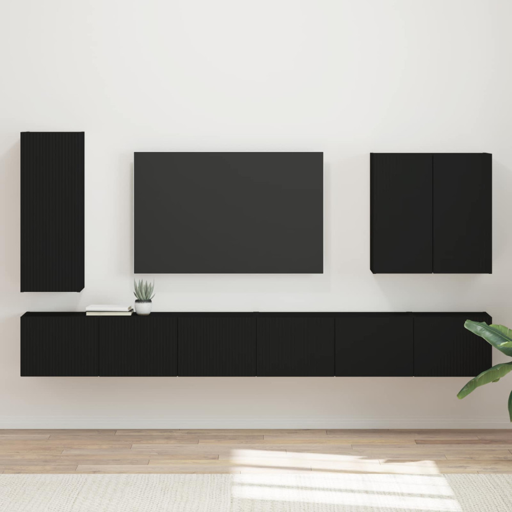 Produktbild för TV väggskåp set Väggmonterad 6 pcs Svart