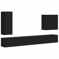 Produktbild för TV väggskåp set Väggmonterad 6 pcs Svart
