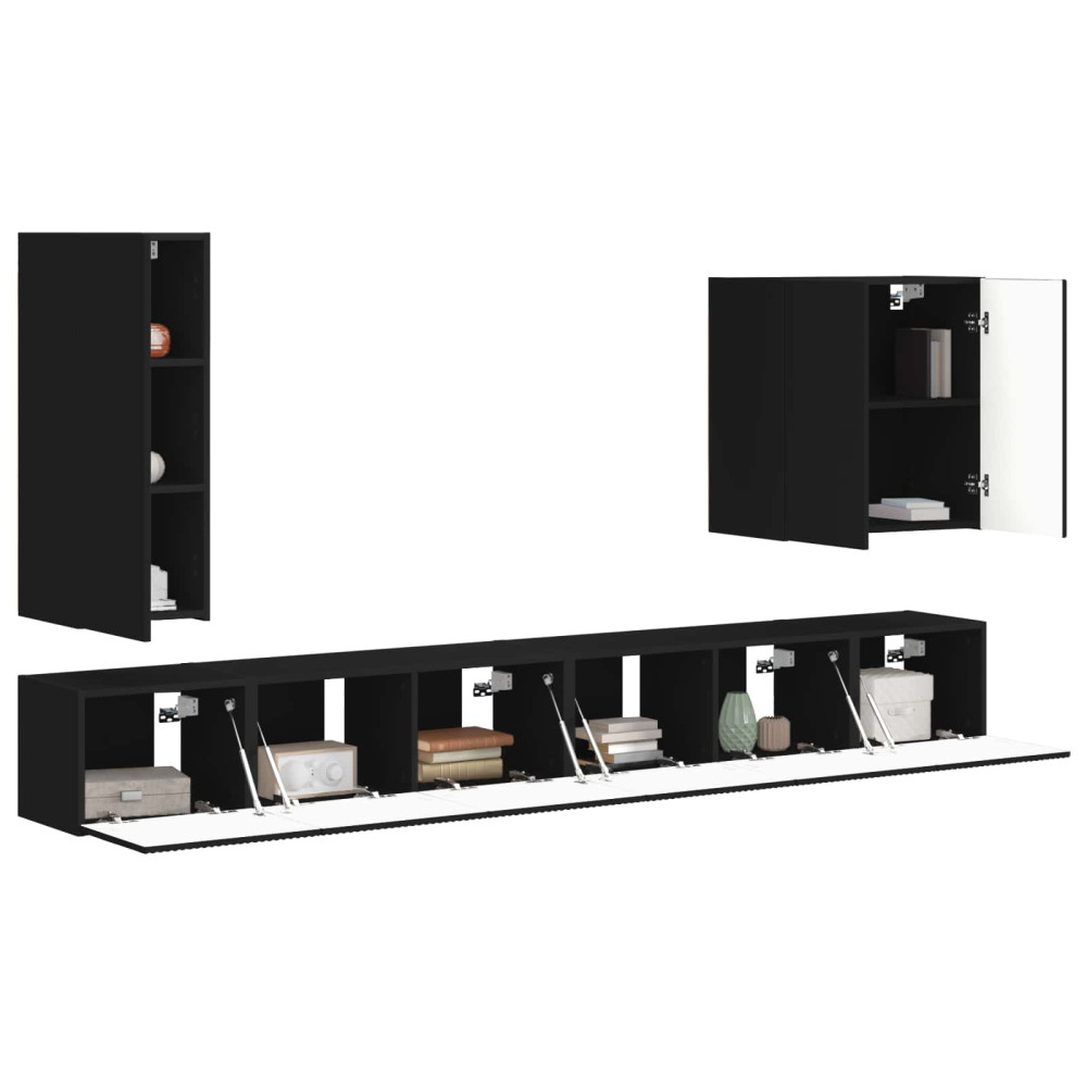 Produktbild för TV väggskåp set Väggmonterad 6 pcs Svart