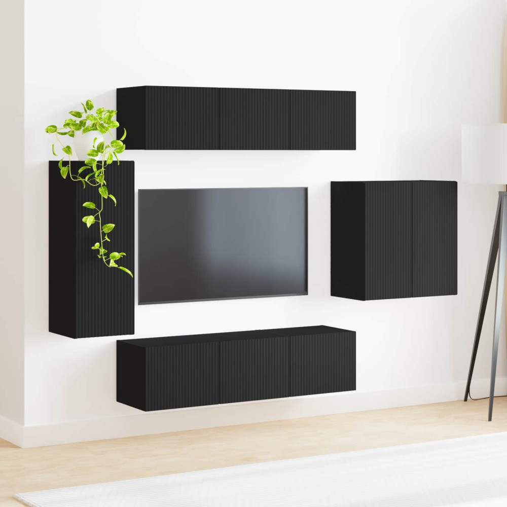 Produktbild för TV väggskåp set Väggmonterad 6 pcs Svart
