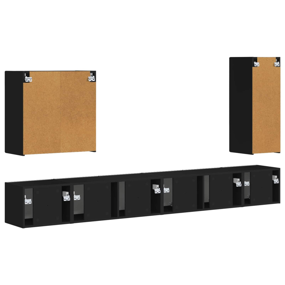 Produktbild för TV väggskåp set Väggmonterad 6 pcs Svart