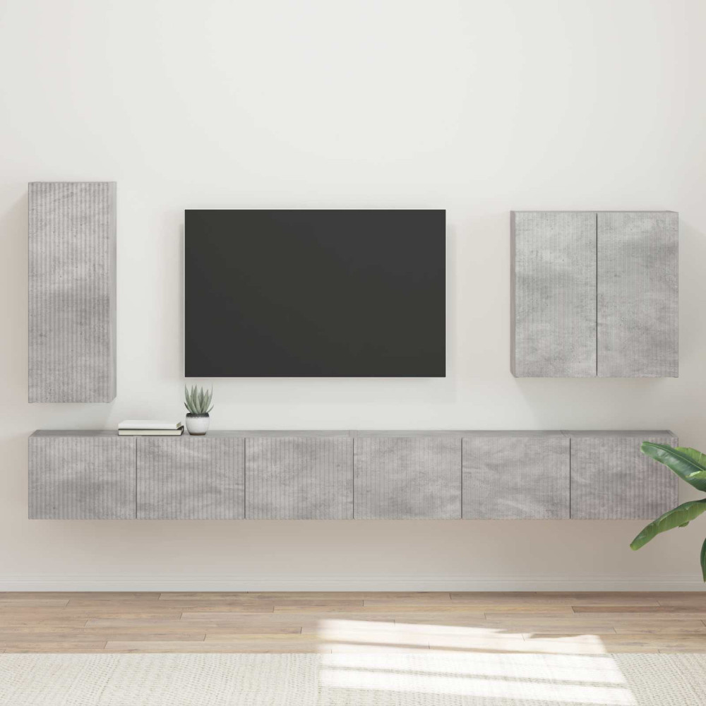 Produktbild för TV väggskåp set Väggmonterad 6 pcs Betonggrå