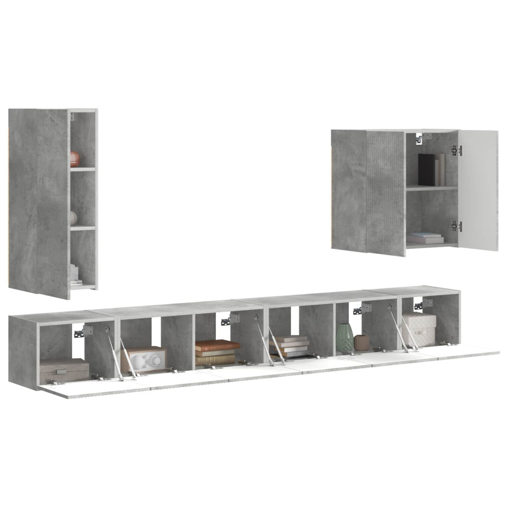 Produktbild för TV väggskåp set Väggmonterad 6 pcs Betonggrå