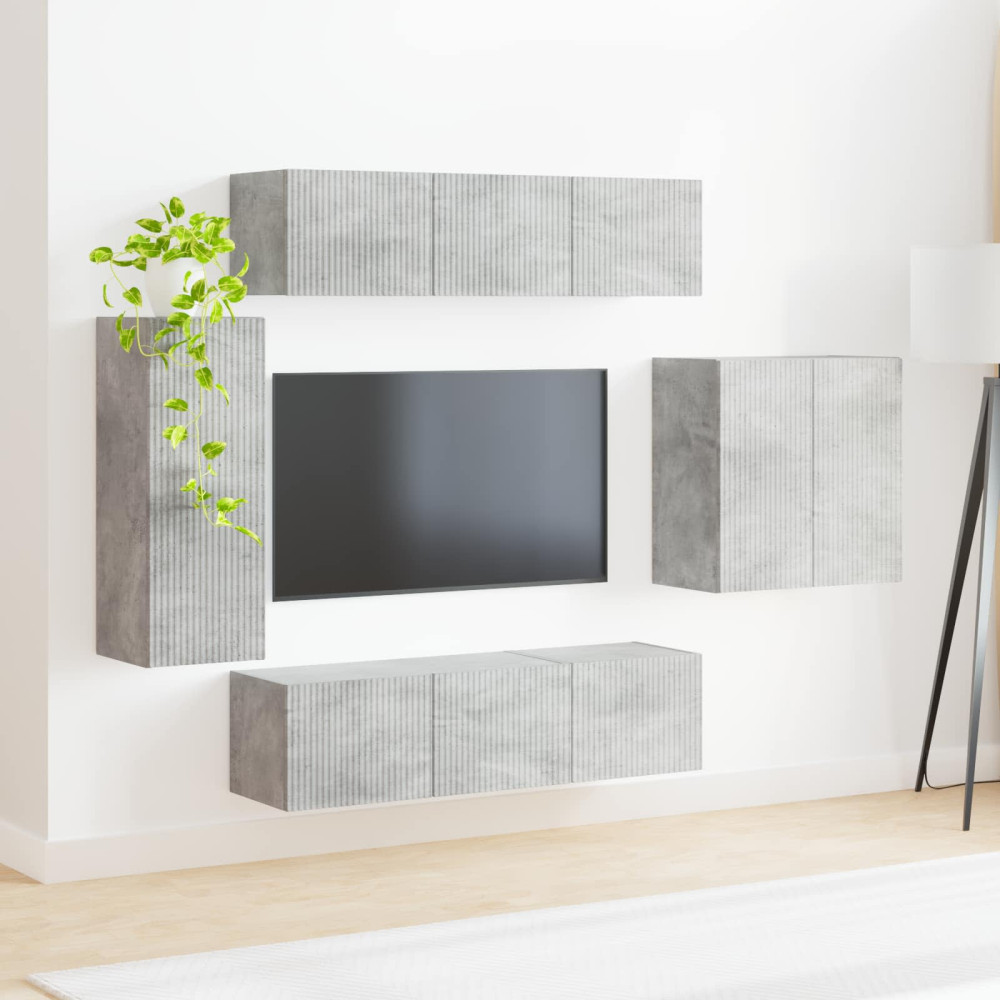 Produktbild för TV väggskåp set Väggmonterad 6 pcs Betonggrå