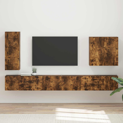 vidaXL TV väggskåp set Väggmonterad 6 pcs Rökt ek