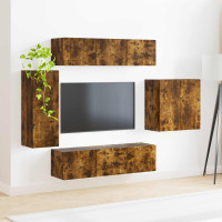 Produktbild för TV väggskåp set Väggmonterad 6 pcs Rökt ek