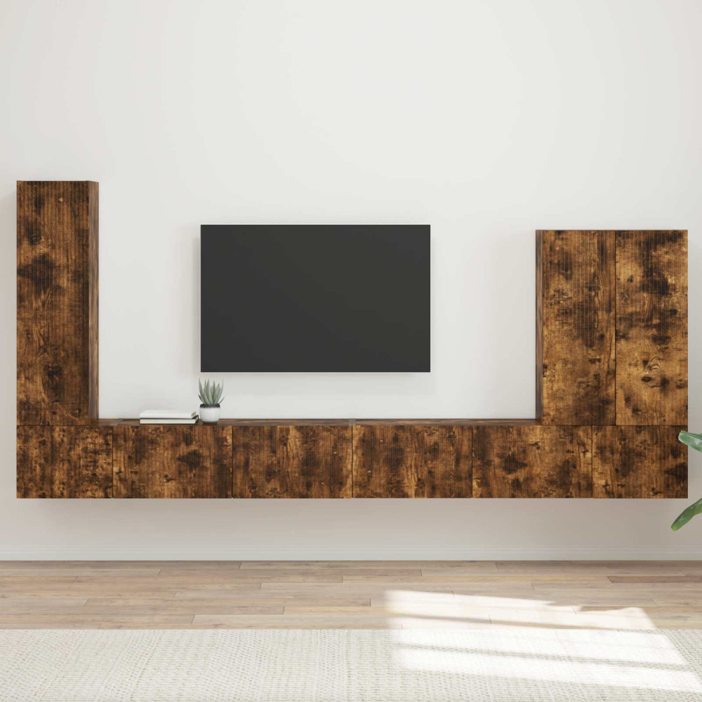 Produktbild för TV väggskåp set Väggmonterad 6 pcs Rökt ek