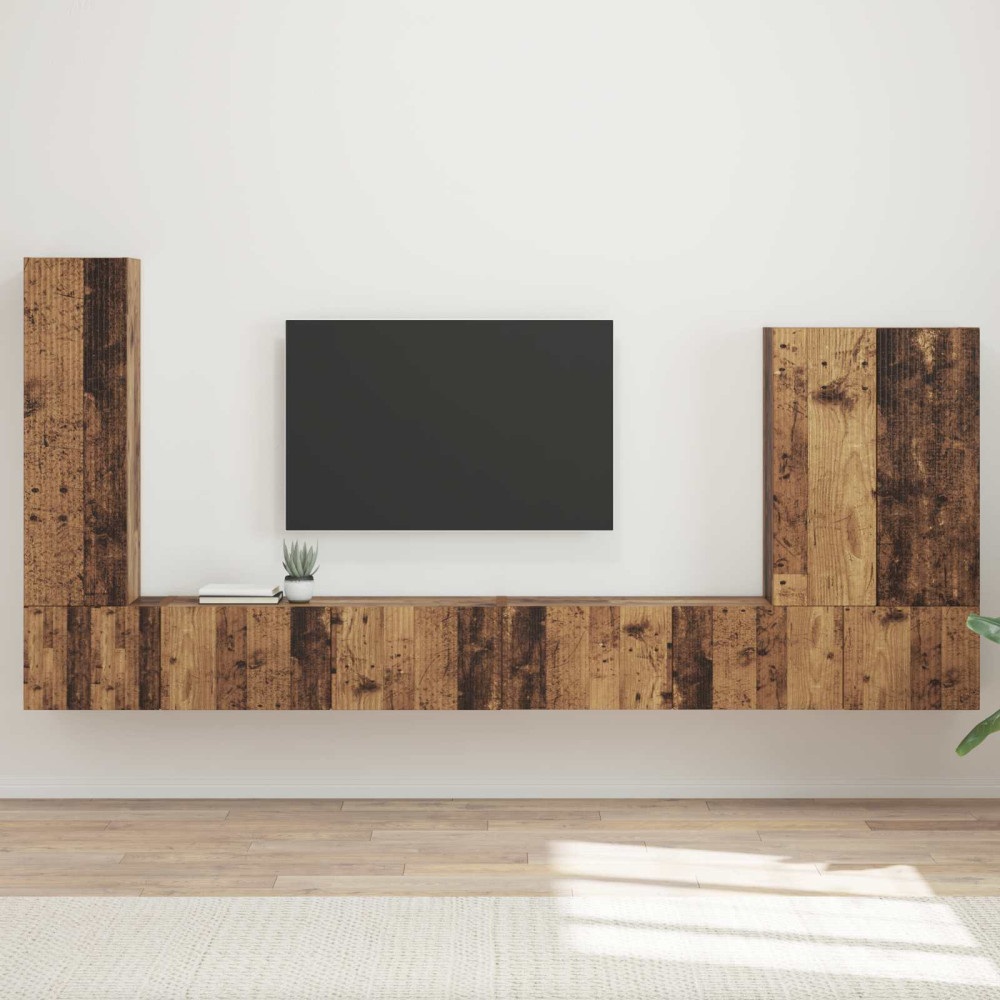 Produktbild för TV väggskåp set Väggmonterad 6 pcs Gammalt trä