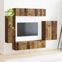 Produktbild för TV väggskåp set Väggmonterad 6 pcs Gammalt trä
