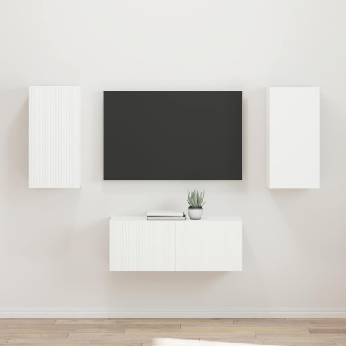 vidaXL TV-bänkset Väggmonterad 2 pcs Vit Konstruerat trä