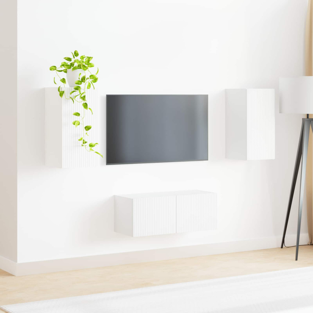 Produktbild för TV-bänkset Väggmonterad 2 pcs Vit Konstruerat trä