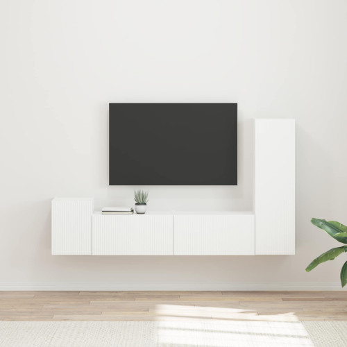 vidaXL TV-bänkset Väggmonterad 4 pcs Vit Konstruerat trä
