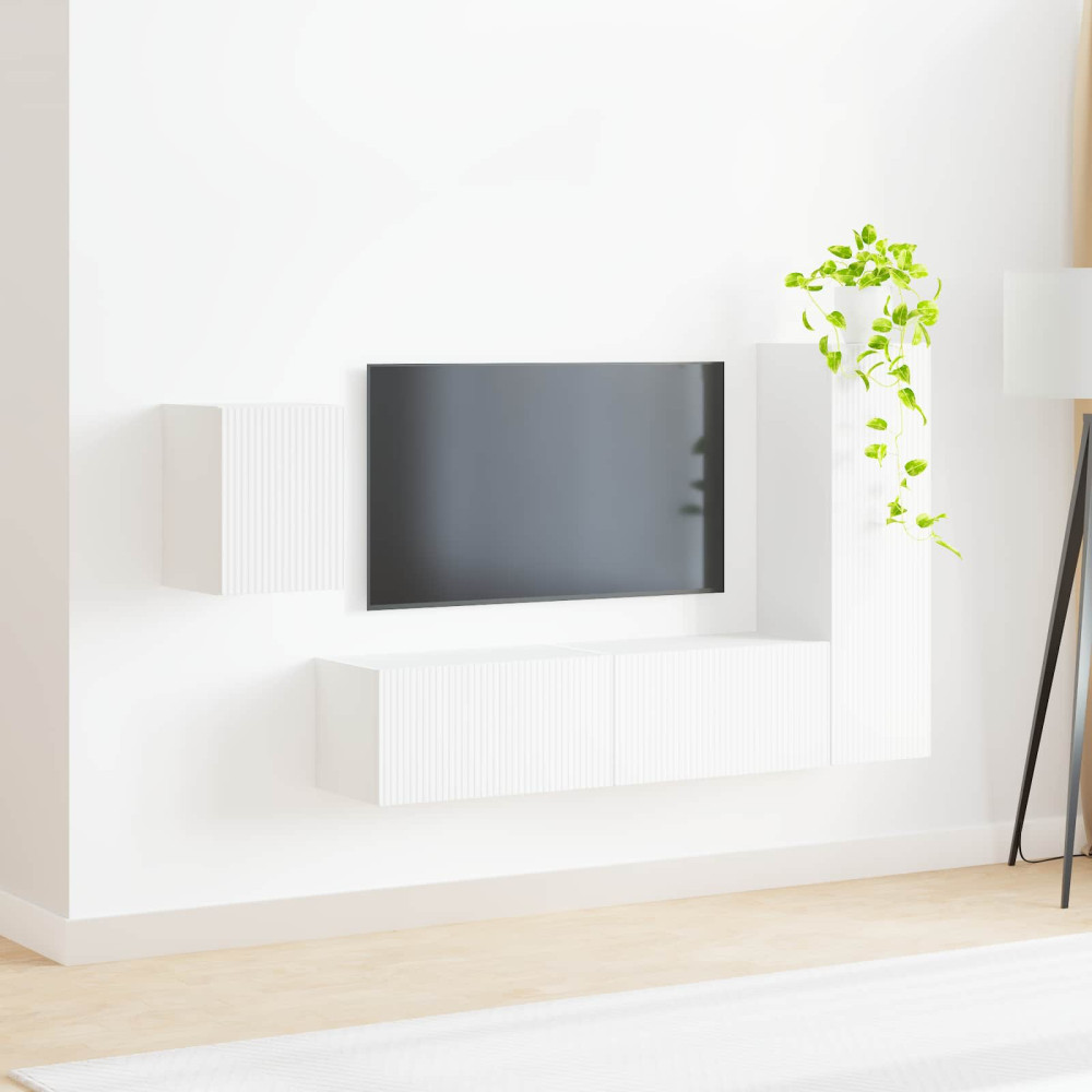 Produktbild för TV-bänkset Väggmonterad 4 pcs Vit Konstruerat trä