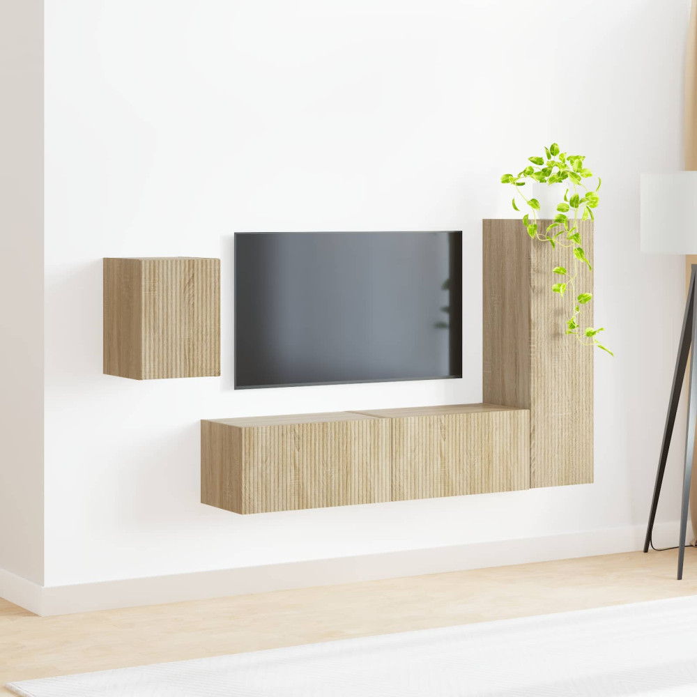 Produktbild för TV-bänkset Väggmonterad 4 pcs Sonoma-ek Konstruerat trä