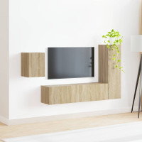 Produktbild för TV-bänkset Väggmonterad 4 pcs Sonoma-ek Konstruerat trä
