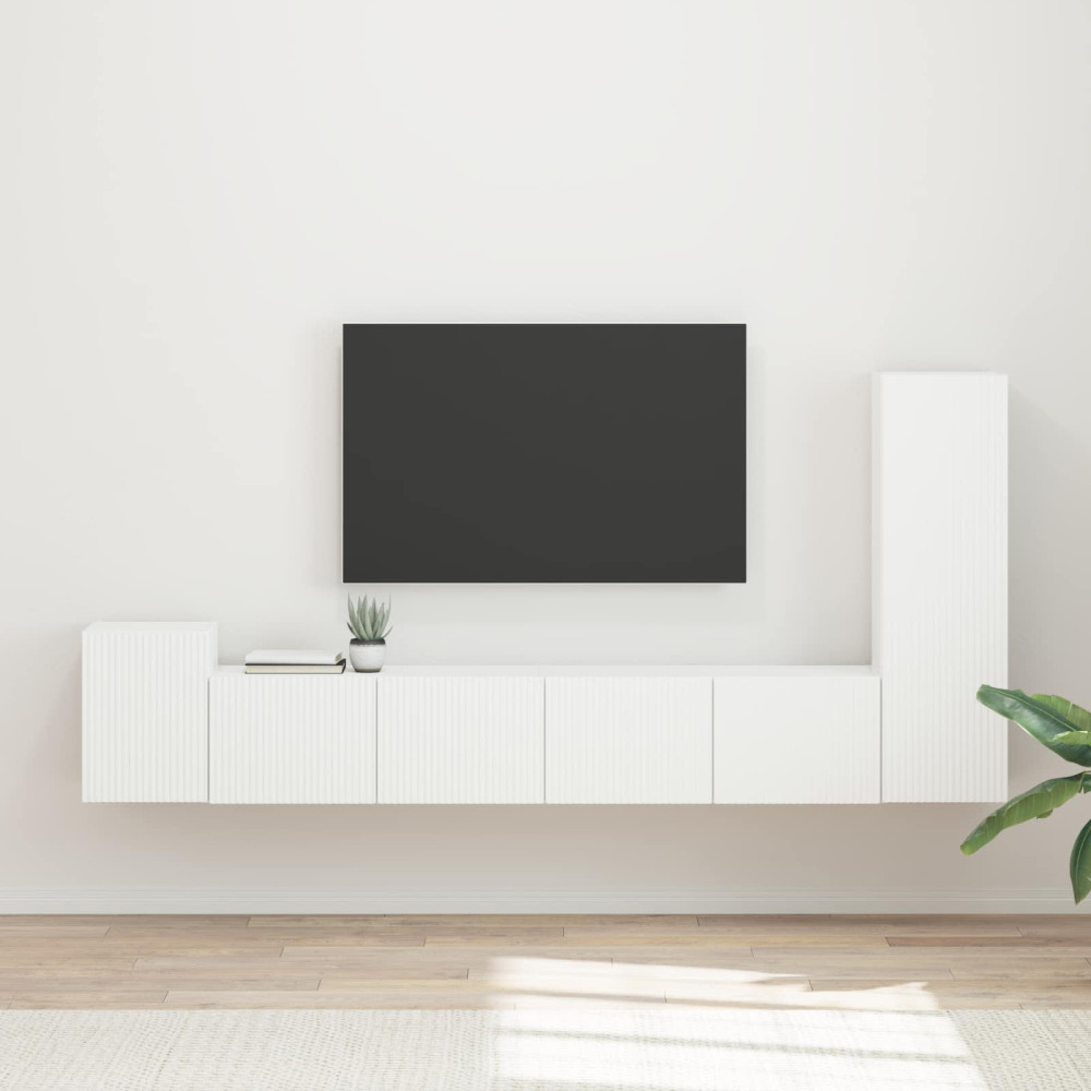 Produktbild för TV-bänkset Väggmonterad 3 pcs Vit Konstruerat trä