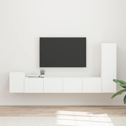 vidaXL TV-bänkset Väggmonterad 3 pcs Vit Konstruerat trä