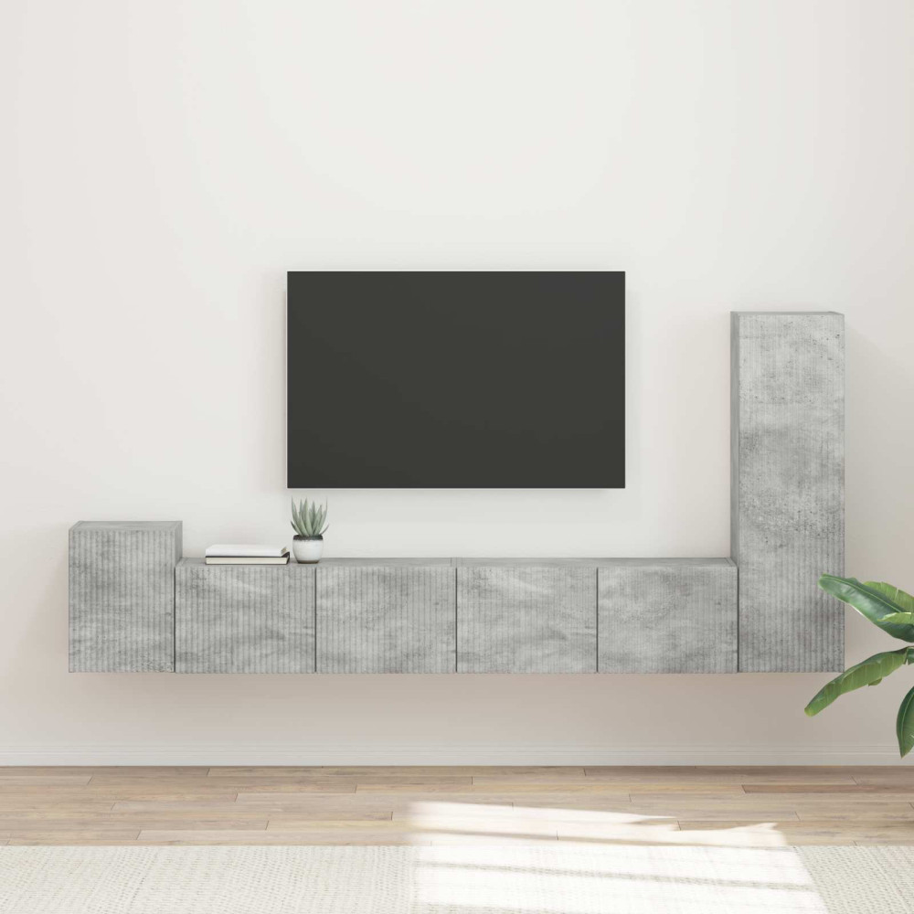 Produktbild för TV-bänkset Väggmonterad 3 pcs Betonggrå Konstruerat trä